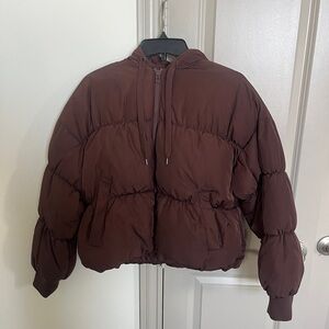 H&M Divided Brown Cropped Puffer Jacket With Hood